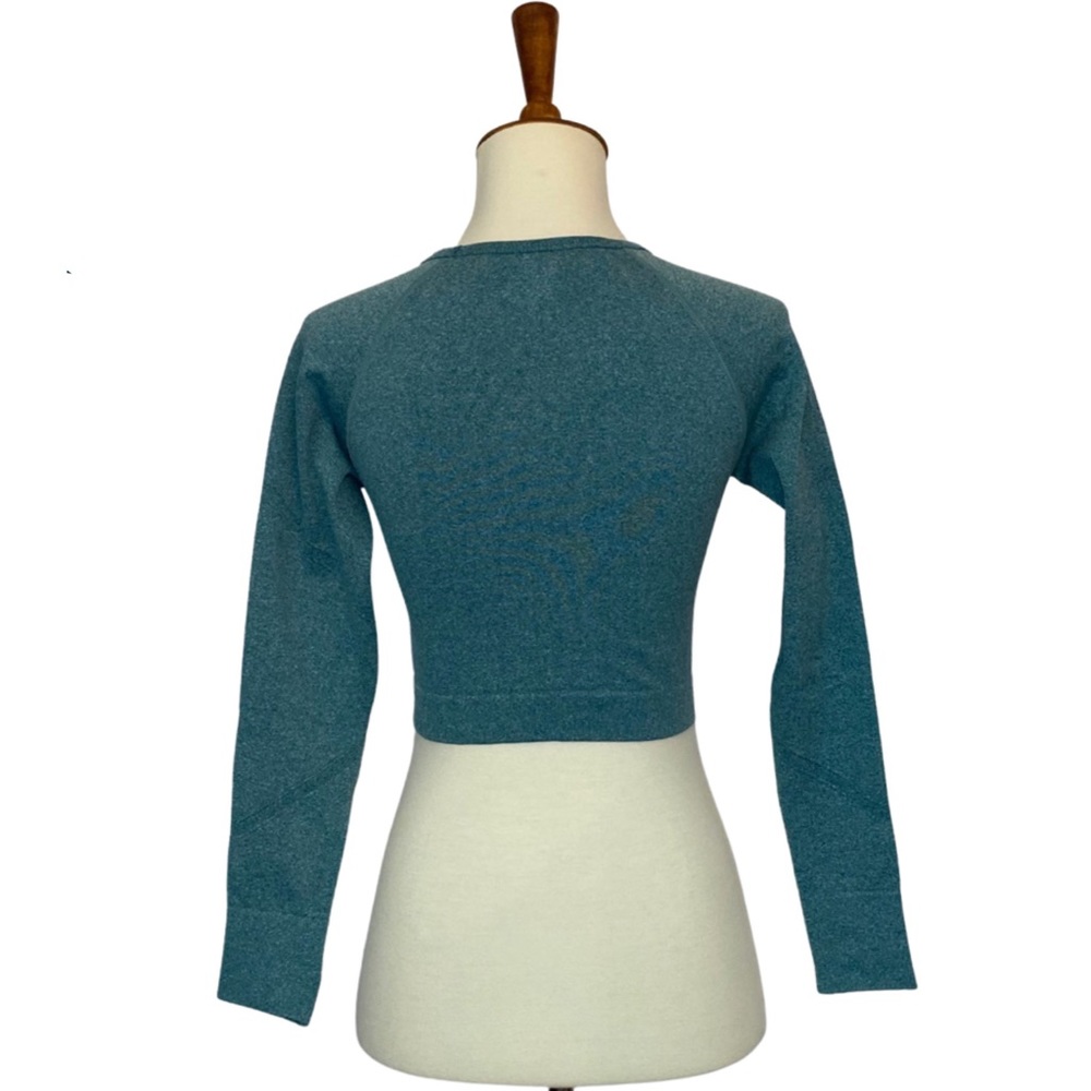Teal Bluish Green Long Sleeve Yoga Sport Crop Top - Picture 12 of 16